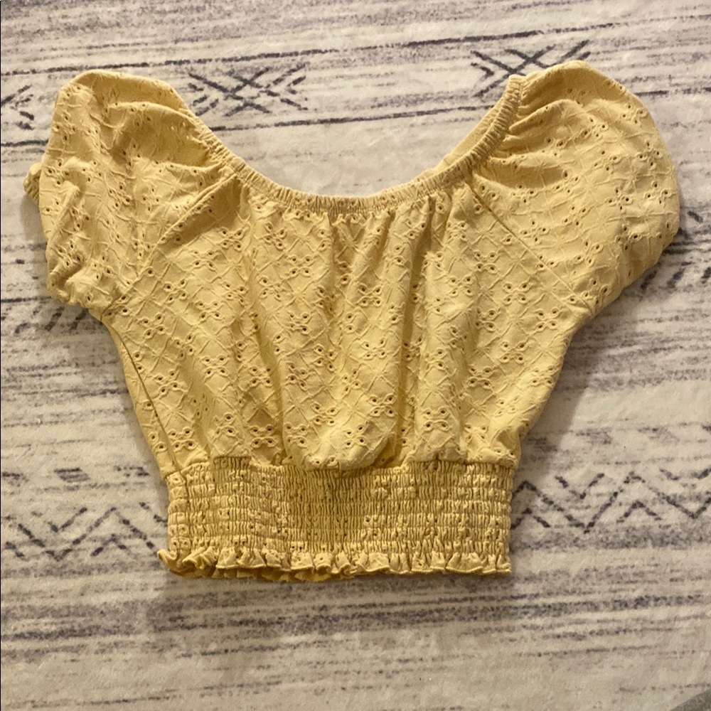 Yellow Eyelet Puff Sleeve Top